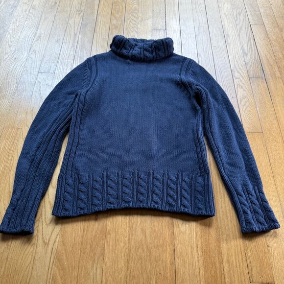 Vintage Tommy Hilfiger L Turtleneck Cable Knit Sweater Pullover Navy Cozycore - Picture 11 of 13